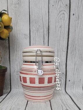 Vtg. Garden Ridge Ceramic Airtight Storage Jar in Coral and Cream